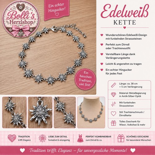 Dirndl kette edelweiss enzian - edelweiss,