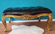 EXTRAVAGANTE SITZBANK HOCKER HOLZ ANTIKER GOLDTON POLSTER SCHWARZ