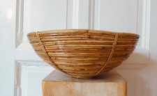 Großer Bambus Rattan Korb Schale Vintage