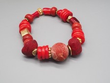 Bambus Koralle & Schaumkoralle Armband, vergoldet, dehnbar, Stretcharmband