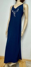 Vintage Nachtkleid bodenlang L 46 – dunkelblau Stickerei fließend
