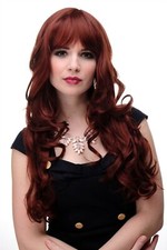 Perücke Damen Wig Braun Rot Mahagoni Mix Wellig Lang Pony glatt 285-33A/130 65cm