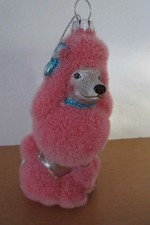 Pudel Christbaumschmuck - Kugel rosa beflockt hochwertig SAMMLUNGSAUFLÖSUNG