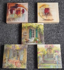 5x Gipsdruckgemälde, 14x14 cm