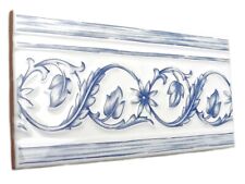 Fliesen Bordüre 20x10cm Bordüren Dekorbordüren Benares azul Ranken blau weiß