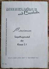 Modellbau und Basteln Plan Segelflugmodell Maximum Klasse S1 DDR Gebraucht