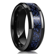 King Will Dragon 8 mm Wolfram Ring - schwarz/blau - Größe US 10/UK T1/2 - Neu in OVP