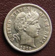 USA. One Dime 1916 S "Barber"