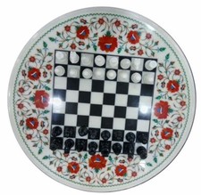 18 " Marmor Schach Rund Table Top Pietra Dura Karneol Handcrafted Inlay