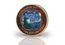 2 Euro mit Farbmotiv Sternennacht Van Gogh vergoldet