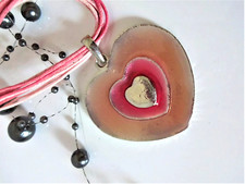 Damen Modeschmuck Halskette kurz rosa Herz Anhänger Dirndl Mode Schmuck Kette