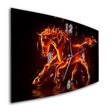 BM Wanduhr 60 cm x 30 cm leises Uhrwerk Quarzuhrwerk 8354-1a Feuer Pferd