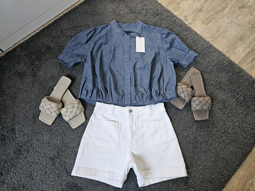 Zara bluse denim look gesmockt - bluse,