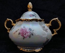 Antik Zuckerdose Manufaktur Lorenz Bavaria Barock Golddekor & Perlmutt  