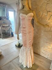 Mermaid Abendkleid Ballkleid Spitze geschnürt Corsage Pelz Fake Fur Gr S/M 34/36