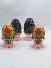 4 wunderschöne VINTAGE Holz Ostereier, handbemalt, Blumen, Frühling Eier