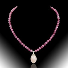 BAILYSBEADS edle Erdbeerquarz-Kette Halskette mit Rosenquarz Anhänger NH109