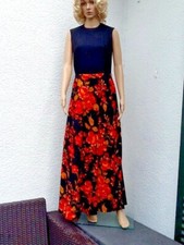 Damenkleid Gr.38 schwarzes Oberteil und geblümter Rock lang 80er Jahre