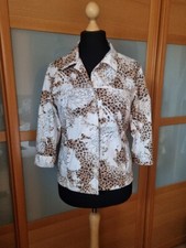 Jacke Bluse Blusenjacke 3/4-Arm weiß beige braun animalprint Gr. 38