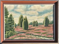 Antikes Ölgemälde Heide Landschaft - Signiert, Gerahmt - Mediteran
