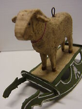 Christbaumschmuck Schaukel Schaf Pappe Masse Holz Sheep Figur um 1930 Nr.66