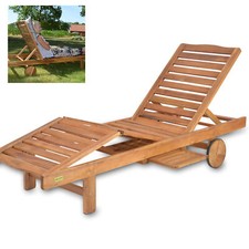 Sonnenliege Klappbar Holz mit Tisch und Rollen Liege Stuhl Relax Garten 