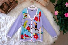 Damen-Cardigan Storybooks Vintage bestickt Vögel handgestrickt Boho-Design Größe S N41