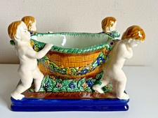 Jugendstil Prunkschale Jardiniere Puttos Tragen einen Korb Karlsruher Majolika