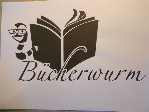 Schablone bücherwurm auf - auf, a4