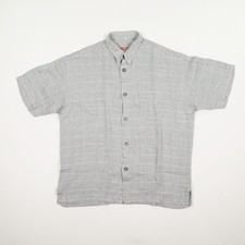 Signum Herren Leinen Hemd Gr. L hellgrau weiß Freizeithemd Kurzarm Kentkragen