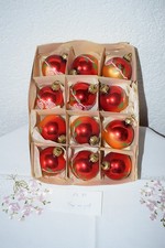 Alter Christbaumschmuck Lauscha Kugeln ROT und Gold mit Motiv 12 Stück 5,5 cm