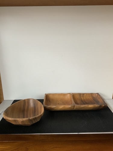 Zwei vintage teak holz schalen - zwei,