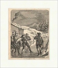 Das Eisschieben im Bayrischen Hochgebirge Holzstich Eisstockschießen  P 0362