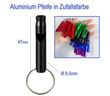 kleine Outdoor Aluminium Pfeife Ø 8,5x47mm in Zufallsfarbe für Schlüsselanhänger