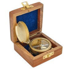 Kompass mit Holzbox Maritim