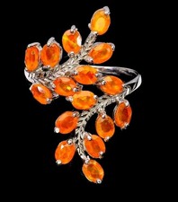 925Sterling Silber Ring Gr8 Echte Edelsteine Orange Opal 585weißgold Vergoldung 