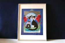 Rosina Wachtmeister Bild Poster 1994 Katzenpaar 23,5 x 28,7 inkl Rahmen 30x40 cm