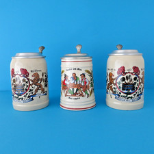 Konvolut Bierkrug Keramik mit Zinndeckel 3 Stk. mit Bierspruch