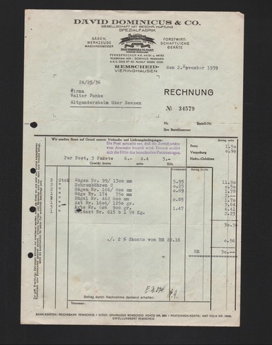 Remscheid rechnung 1939 - rechnung,