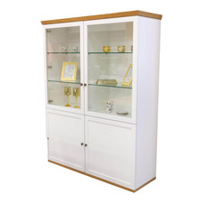 Hülsta Highboard Vitrine Chalera Lack Reinweiß Natur Eiche