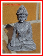 BUDDHA Figur KUNSTSTEIN Polyresin GRAU Zen MEDITATION im LOTOSSITZ Feng SHUI