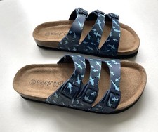 Kinder Bio-Pantolette, Gr. 35 3-Schnaller, blau, Leder-Decksohle, Textilfutter