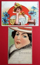 2 x Litho AK 1899/1900 Frauen Mode Frisur Hut    ( 4411