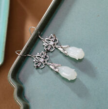 I02 Ohrring Blüte Tulpe aus Silber 925 und weißer Jade 