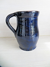 Steingut Keramik Ton Krug dunkelblau glasiert 17 cm hoch Handarbeit aus Töpferei