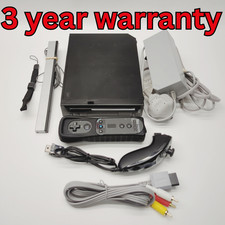 Weiße Wii Konsole Schwarz Bundle Remote & Nunchuck Garantie Komplett Setup