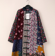 Damenmantel Trenchcoat Floral Print Patchwork ChinaStyle Patchwork Einheitsgröße