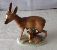 2 Rehe, Mutter mit Kind, Fasold & Stauch, Tierfiguren, 15,5 cm hoch, Porzellan