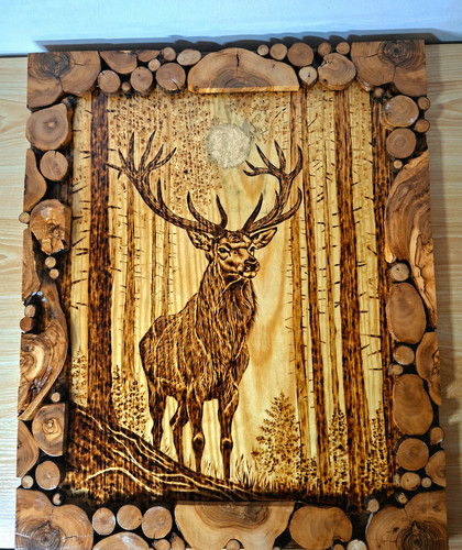 Hirschbild holz brandmalerei - holz,