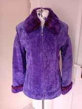 Echt Leder Wildleder lila mit echtem Pelz Vintage Gr. 34/36